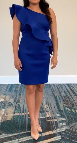 Jovani Blue Size 6 Midi Cocktail Dress on Queenly