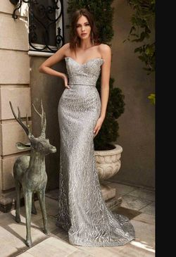 Style CR863 Cinderella Divine Silver Size 8 Straight Floor Length Sweetheart Fitted Mermaid Dress on Queenly