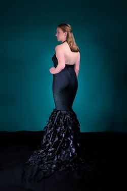 MYSTiiK Styles Green Size 10 Jersey Floor Length Halter Black Tie Mermaid Dress on Queenly