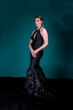 MYSTiiK Styles Green Size 10 Jersey Floor Length Halter Black Tie Mermaid Dress on Queenly