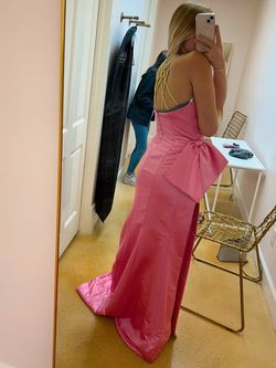 Sherri Hill Hot Pink Size 6 Strapless Sweetheart Tall Height Silk Train Dress on Queenly