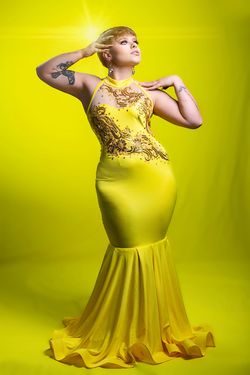 MYSTiiK Styles  Yellow Size 8 Medium Height Prom Military Mermaid Dress on Queenly