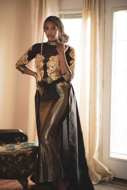 MYSTiiK Styles  Black Size 4 Overskirt Backless Silk Side slit Dress on Queenly