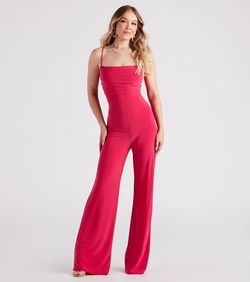 Style 06502-2309 Windsor Hot Pink Size 8 Spaghetti Strap Tall Height Jumpsuit Dress on Queenly
