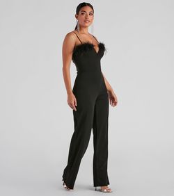 Style 06502-1062 Windsor Black Size 12 Floor Length Fringe Euphoria Tall Height Plus Size Jumpsuit Dress on Queenly