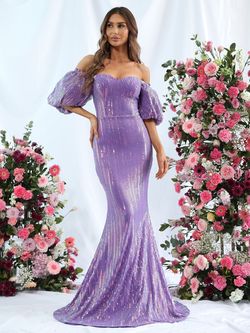 Style FSWD0986 Faeriesty Purple Size 0 Military Polyester Sequin Tall Height Mermaid Dress on Queenly