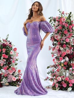 Style FSWD0986 Faeriesty Purple Size 12 Sequined Prom Mermaid Dress on Queenly