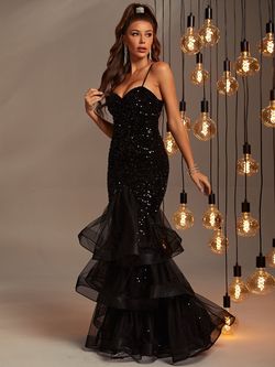 Style FSWD0174 Faeriesty Black Size 4 Prom Military Sequined Cut Out Mermaid Dress on Queenly