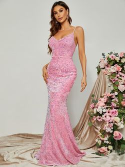 Style FSWD0550 Faeriesty Pink Size 0 Spaghetti Strap Polyester Tall Height Mermaid Dress on Queenly