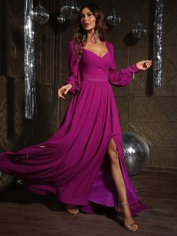 Style FSWD0795 Faeriesty Purple Size 12 Long Sleeve Sweetheart A-line Dress on Queenly
