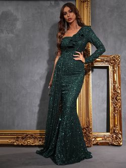 Style FSWD0402 Faeriesty Green Size 4 Polyester Military Tall Height Jewelled Mermaid Dress on Queenly