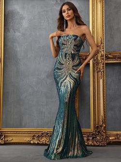 Style FSWD0328 Faeriesty Green Size 4 Sequin Sequined Floor Length Mermaid Dress on Queenly