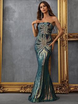 Style FSWD0328 Faeriesty Green Size 12 Fswd0328 Jewelled Polyester Mermaid Dress on Queenly