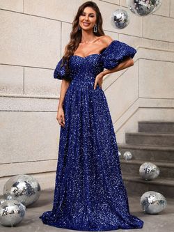 Style FSWD0494 Faeriesty Blue Size 16 Fswd0494 Sequin Floor Length Plus Size A-line Dress on Queenly