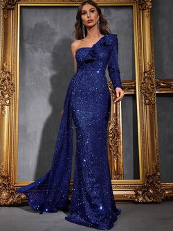 Style FSWD0402 Faeriesty Royal Blue Size 8 Sequined Black Tie Jewelled Straight Dress on Queenly