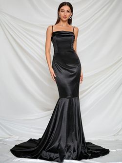 Style FSWD8024 Faeriesty Black Size 12 Spaghetti Strap Floor Length Jersey Straight Dress on Queenly