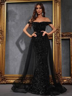 Style FSWD0478 Faeriesty Black Size 0 Sequined Jersey Sheer Sequin Mermaid Dress on Queenly