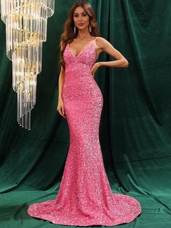 Style FSWD0568 Faeriesty Pink Size 0 Jersey Nightclub Sequin Mermaid Dress on Queenly
