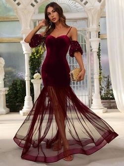 Style FSWD0461 Faeriesty Red Size 4 Sheer Burgundy Tall Height Mermaid Dress on Queenly