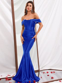 Style FSWD0302 Faeriesty Blue Size 8 Polyester Satin Military Mermaid Dress on Queenly