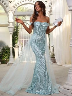 Style FSWD0682 Faeriesty Light Green Size 0 Sequin Prom Military Mermaid Dress on Queenly