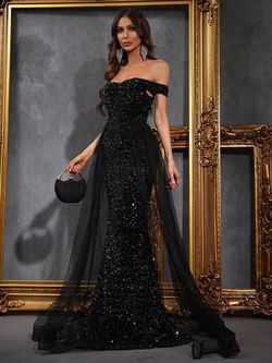 Style FSWD0478 Faeriesty Black Size 0 Sequined Jersey Sheer Sequin Mermaid Dress on Queenly