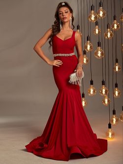 Style FSWD0666 Faeriesty Red Size 4 Floor Length Satin Prom Jersey Mermaid Dress on Queenly