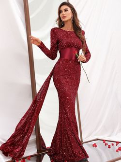 Style FSWD0410 Faeriesty Red Size 12 Long Sleeve Fswd0410 Boat Neck Mermaid Dress on Queenly