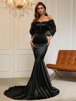 Style FSWD8019 Faeriesty Black Size 12 Jersey Plus Size Tall Height Satin Straight Dress on Queenly