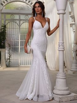 Style FSWD0673 Faeriesty White Size 12 Plus Size Corset Sequin Custom Mermaid Dress on Queenly