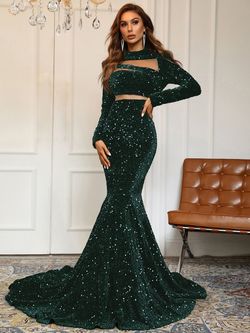Style FSWD0076 Faeriesty Green Size 0 Cut Out Sequined Shiny Floor Length Mermaid Dress on Queenly