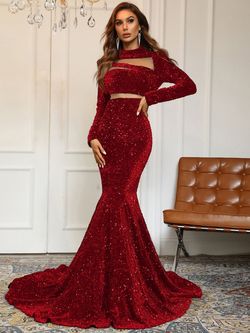 Style FSWD0076 Faeriesty Red Size 0 Sequined Jewelled Floor Length Cut Out Mermaid Dress on Queenly