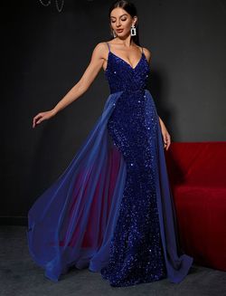Style FSWD0399 Faeriesty Royal Blue Size 4 Spaghetti Strap Jewelled Jersey Straight Dress on Queenly