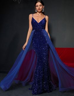 Style FSWD0399 Faeriesty Royal Blue Size 4 Spaghetti Strap Jewelled Jersey Straight Dress on Queenly