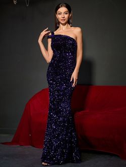 Style FSWD0425 Faeriesty Purple Size 0 Sequin One Shoulder Sequined Mermaid Dress on Queenly