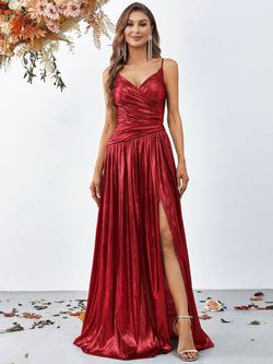 Style FSWD0778 Faeriesty Red Size 8 Spaghetti Strap Tall Height Floor Length Shiny A-line Dress on Queenly