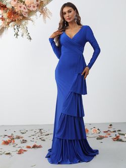 Style FSWD0765 Faeriesty Blue Size 12 Polyester Spandex Floor Length Plus Size Straight Dress on Queenly