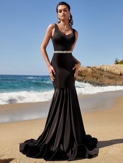 Style FSWD0666 Faeriesty Black Size 0 Floor Length Sequined Jewelled Mermaid Dress on Queenly