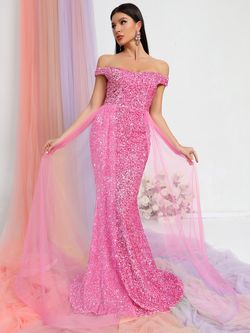 Style FSWD0478 Faeriesty Pink Size 0 Floor Length Tall Height Sheer Polyester Sequined Mermaid Dress on Queenly