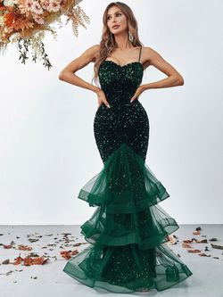 Style FSWD0174 Faeriesty Green Size 4 Jersey Military Tall Height Backless Mermaid Dress on Queenly