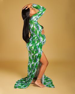 MYSTiiK Styles  Green Size 6 Jersey Floor Length Side slit Dress on Queenly