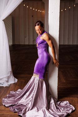 MYSTiiK Styles Purple Size 4 Satin Prom Military Silk Mermaid Dress on Queenly