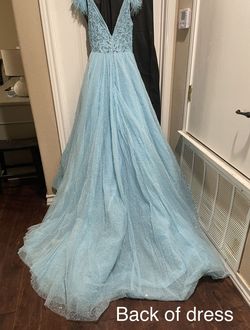 Sherri Hill Blue Size 4 Black Tie Prom Plunge Ball gown on Queenly