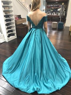 Sherri Hill Blue Size 2 Black Tie Sequined Teal Beaded Top Ball gown on Queenly