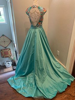 Angela & Alison Blue Size 6 Quinceanera Embroidery Train Dress on Queenly