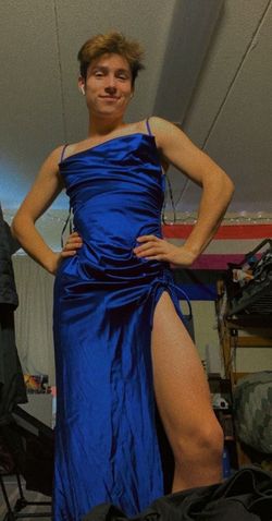 Windsor Blue Size 4 Medium Height Side Slit Floor Length Straight Dress on Queenly