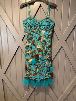 Jovani Blue Size 2 Homecoming Midi Pageant Spaghetti Strap Lace Cocktail Dress on Queenly
