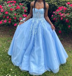 Jovani Blue Size 00 Short Height Floor Length Embroidery Prom Strapless Ball gown on Queenly