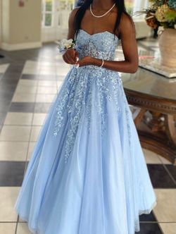 Jovani Blue Size 00 Pageant Sheer Sweetheart Prom Ball gown on Queenly