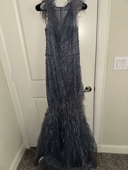 Jovani Silver Size 8 Appearance Floor Length Jewelled Mermaid Dress on Queenly